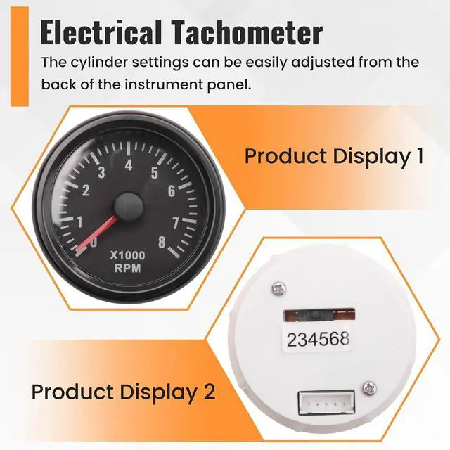Alt view image 4 of 7 - 52MM Electrical Tachometer 0-8000 RPM 2" RPM Tacho Meter for 2 3 4 5 6 8 Cylinder Gasoline Engine Car Boat Yacht