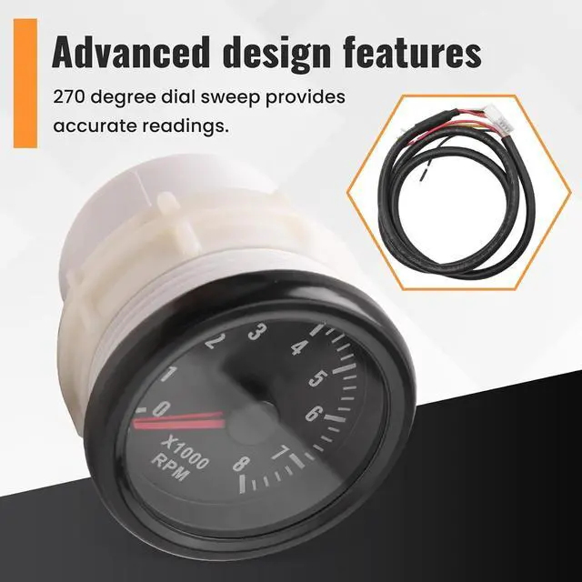 Alt view image 6 of 7 - 52MM Electrical Tachometer 0-8000 RPM 2" RPM Tacho Meter for 2 3 4 5 6 8 Cylinder Gasoline Engine Car Boat Yacht