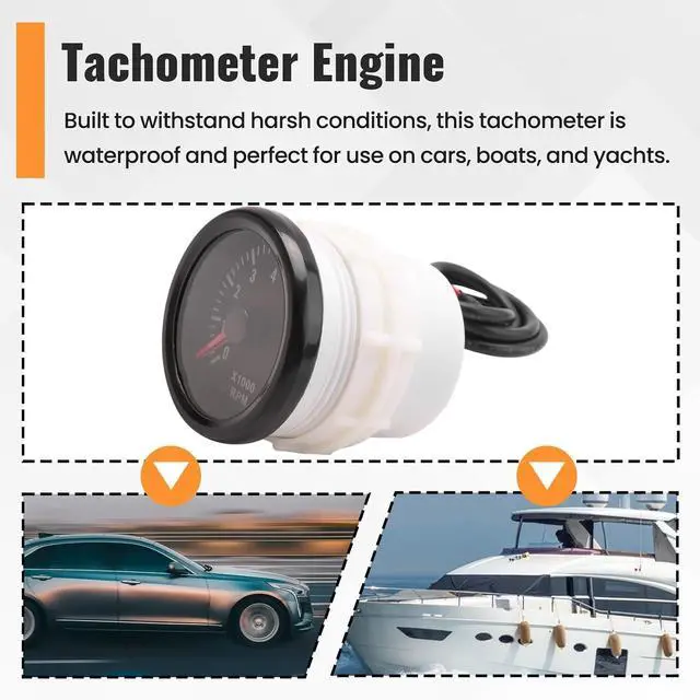 Alt view image 2 of 7 - 52MM Electrical Tachometer 0-8000 RPM 2" RPM Tacho Meter for 2 3 4 5 6 8 Cylinder Gasoline Engine Car Boat Yacht
