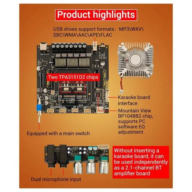 Alt view image 4 of 7 - -Dam L1 2x220W&350W 2.1Channel BT Digital Power Amplifier Board TPA3251D2 Low Noise Audio Amplifier Module,B