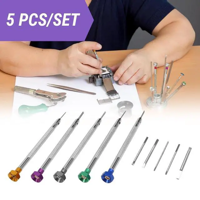 Alt view image 4 of 7 - 5Pcs/Set 0.8-1.6mm Steel Screwdriver for Watch Repairing Portable Watch Tools Band Removal with Pins Watchmaker Tools