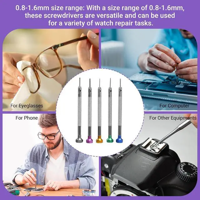 Alt view image 3 of 7 - 5Pcs/Set 0.8-1.6mm Steel Screwdriver for Watch Repairing Portable Watch Tools Band Removal with Pins Watchmaker Tools