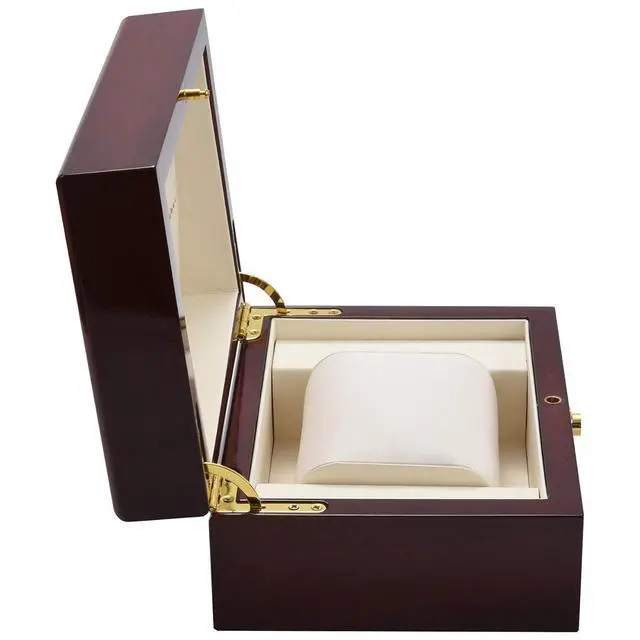 Alt view image 3 of 7 - Large Size Wood Lacquered Glossy Single Watch Box with PU Leather Cushion