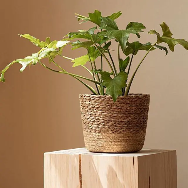 Alt view image 2 of 6 - Straw Weaving Flower Plant Pot Wicker Basket Rattan Flowerpot Storage Basket Handmade Woven Planter Basket Easy Install M