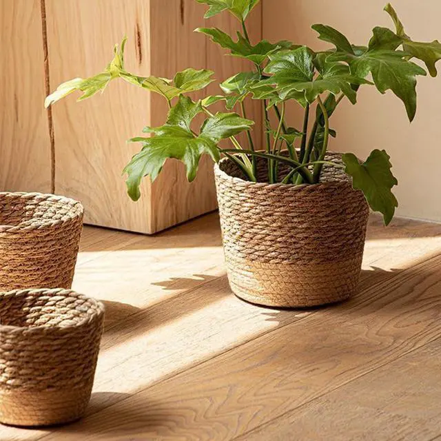 Alt view image 4 of 6 - Straw Weaving Flower Plant Pot Wicker Basket Rattan Flowerpot Storage Basket Handmade Woven Planter Basket Easy Install M