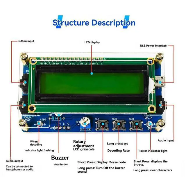 Alt view image 3 of 7 - Upgraded CW Morse Code Decoder Finished +Case+Button Kit with Digital LCD CW Trainer Morse Code Decoder Kit