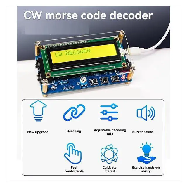 Alt view image 6 of 7 - Upgraded CW Morse Code Decoder Finished +Case+Button Kit with Digital LCD CW Trainer Morse Code Decoder Kit