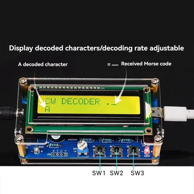 Alt view image 7 of 7 - Upgraded CW Morse Code Decoder Finished +Case+Button Kit with Digital LCD CW Trainer Morse Code Decoder Kit