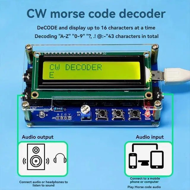 Alt view image 5 of 7 - Upgraded CW Morse Code Decoder Finished +Case+Button Kit with Digital LCD CW Trainer Morse Code Decoder Kit