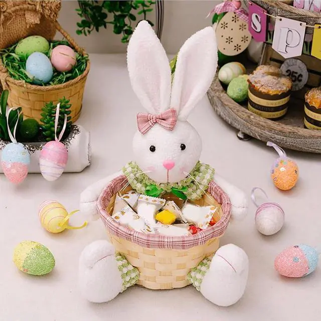 Alt view image 2 of 7 - Easter Candy Dish, Bunny Easter Basket, Gift Box for Table Decor, Pink Polyester, 16x9.5x28cm