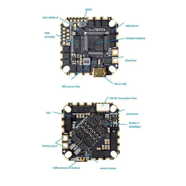 Alt view image 6 of 7 - GHF722AIO-HD 40A AIO Baro OSD F722 Flight Controller BLHELIS 40A 4in1 ESC 2-6S for FPV Freestyle Cinewhoop Easy Install Easy to Use
