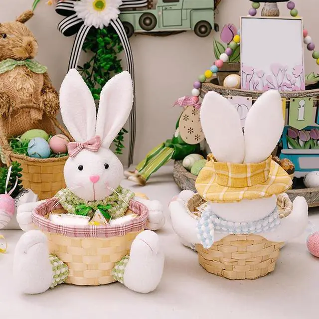 Alt view image 4 of 7 - Easter Candy Dish, Bunny Easter Basket, Gift Box for Table Decor, Pink Polyester, 16x9.5x28cm