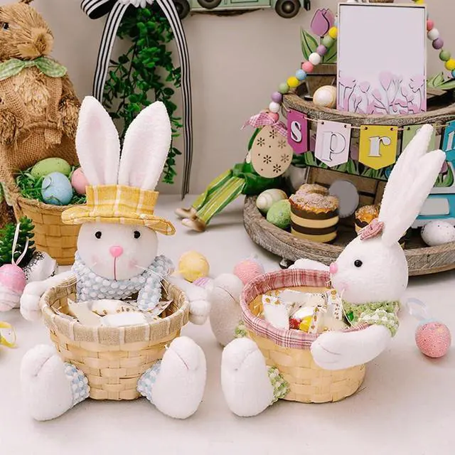 Alt view image 6 of 7 - Easter Candy Dish, Bunny Easter Basket, Gift Box for Table Decor, Pink Polyester, 16x9.5x28cm