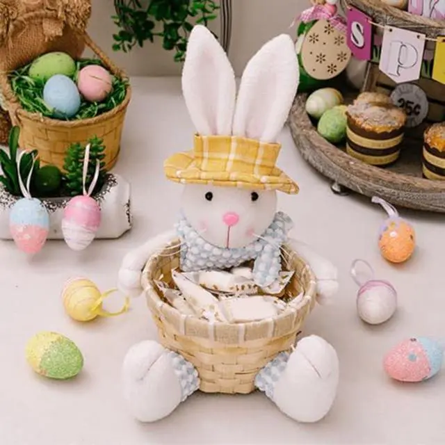 Alt view image 5 of 7 - Easter Candy Dish, Bunny Easter Basket, Gift Box for Table Decor, Pink Polyester, 16x9.5x28cm