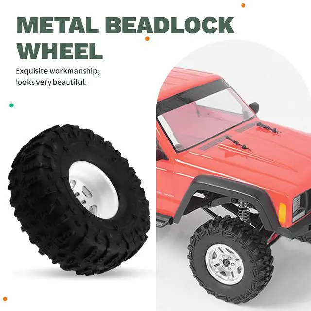Alt view image 2 of 7 - 4pcs 122mm 1.9 Inch Metal Beadlock Wheel Rim Rubber Tire Set for 1/10 RC Crawler Car TRX4 D90 D110 SCX10 White
