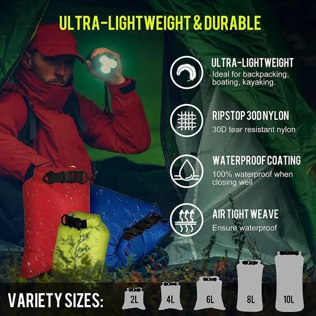 Alt view image 4 of 7 - 6Pcs Waterproof Dry Bag Set for Kayaking Boating,Drybag Outdoor Storage Bags for Canoeing Camping Swimming Hiking,Random