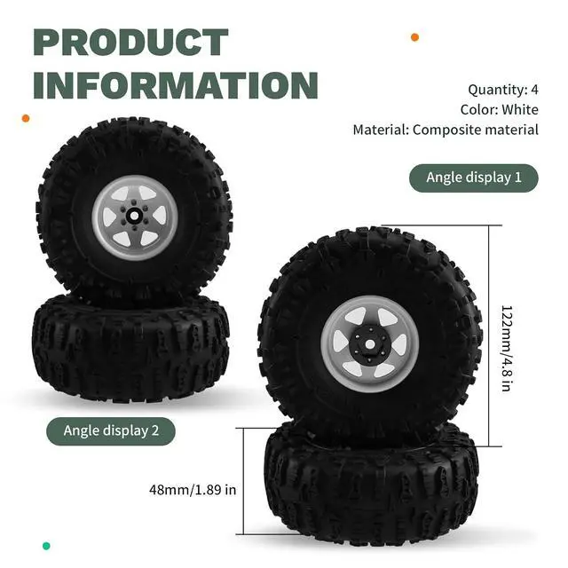 Alt view image 7 of 7 - 4pcs 122mm 1.9 Inch Metal Beadlock Wheel Rim Rubber Tire Set for 1/10 RC Crawler Car TRX4 D90 D110 SCX10 White