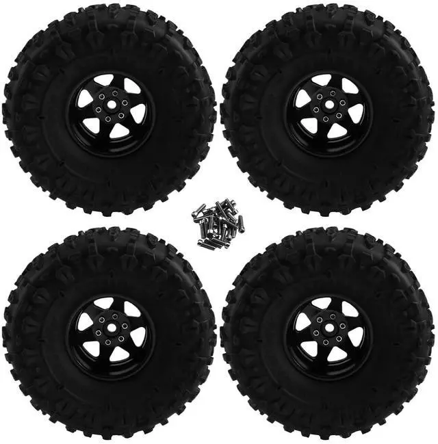 Main image of 4pcs 122mm 1.9 Inch Metal Beadlock Wheel Rim Rubber Tire Set for 1/10 RC Crawler Car TRX4 D90 D110 SCX10 Black