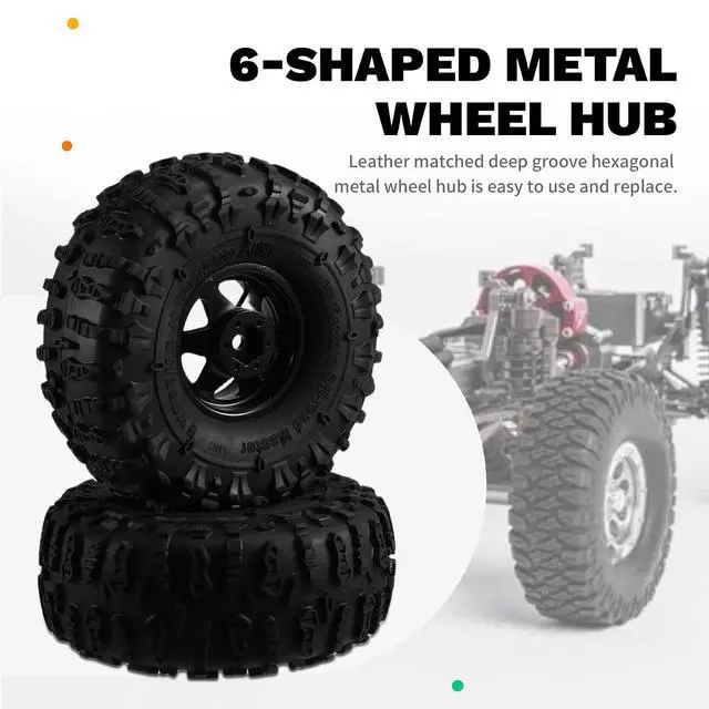 Alt view image 3 of 7 - 4pcs 122mm 1.9 Inch Metal Beadlock Wheel Rim Rubber Tire Set for 1/10 RC Crawler Car TRX4 D90 D110 SCX10 Black
