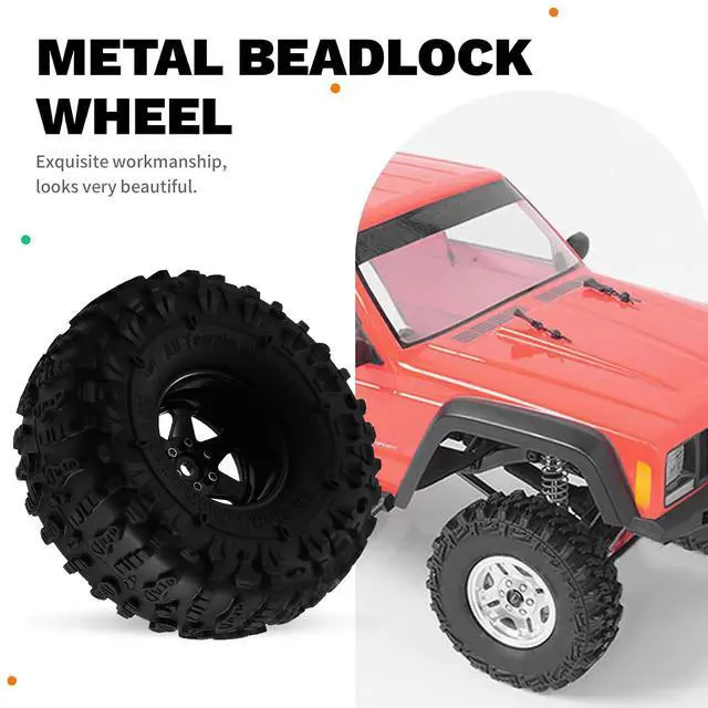 Alt view image 4 of 7 - 4pcs 122mm 1.9 Inch Metal Beadlock Wheel Rim Rubber Tire Set for 1/10 RC Crawler Car TRX4 D90 D110 SCX10 Black