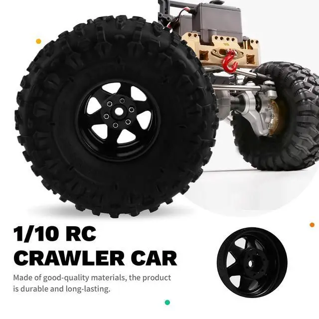 Alt view image 6 of 7 - 4pcs 122mm 1.9 Inch Metal Beadlock Wheel Rim Rubber Tire Set for 1/10 RC Crawler Car TRX4 D90 D110 SCX10 Black