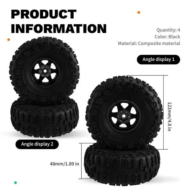 Alt view image 7 of 7 - 4pcs 122mm 1.9 Inch Metal Beadlock Wheel Rim Rubber Tire Set for 1/10 RC Crawler Car TRX4 D90 D110 SCX10 Black
