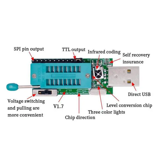 Alt view image 2 of 6 - CH341A Programmer V1.7 1.8V Level Shift W25Q64FW W25Q128FW Gd25LQ64