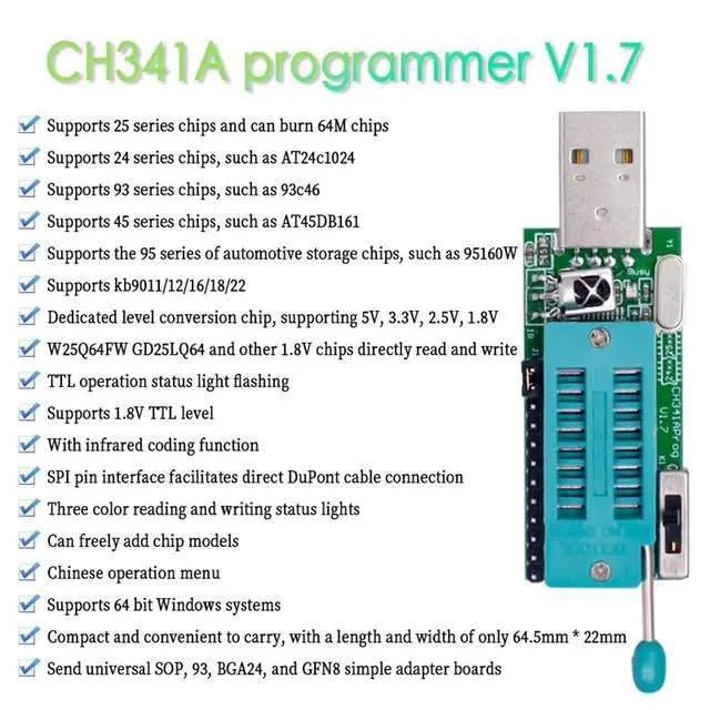 Alt view image 5 of 6 - CH341A Programmer V1.7 1.8V Level Shift W25Q64FW W25Q128FW Gd25LQ64