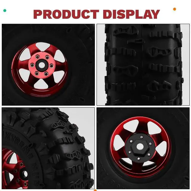 Alt view image 2 of 7 - 4pcs 122mm 1.9 Inch Metal Beadlock Wheel Rim Rubber Tire Set for 1/10 RC Crawler Car TRX4 D90 D110 SCX10 Red