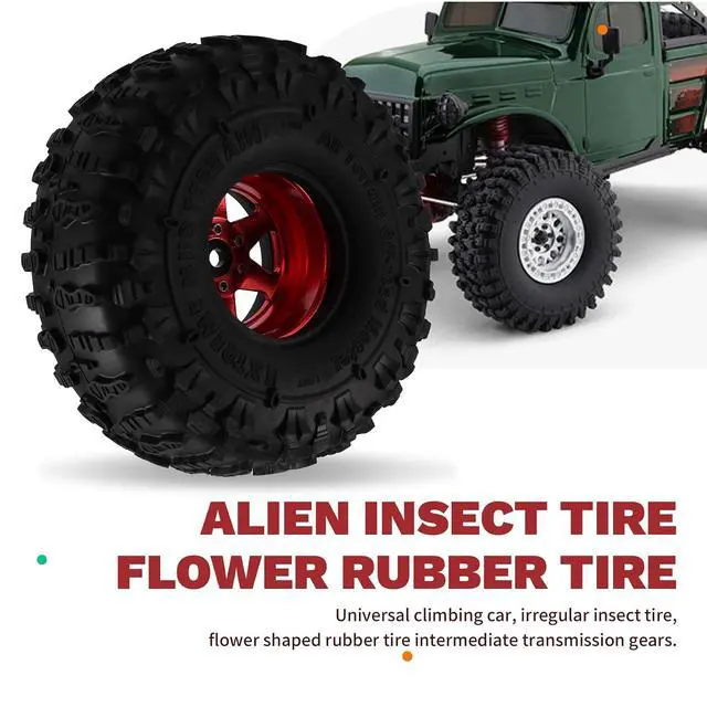 Alt view image 4 of 7 - 4pcs 122mm 1.9 Inch Metal Beadlock Wheel Rim Rubber Tire Set for 1/10 RC Crawler Car TRX4 D90 D110 SCX10 Red