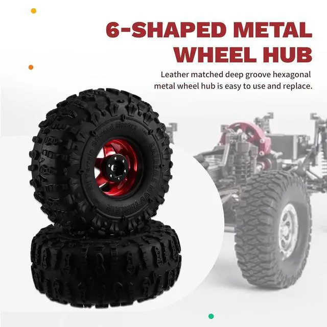 Alt view image 5 of 7 - 4pcs 122mm 1.9 Inch Metal Beadlock Wheel Rim Rubber Tire Set for 1/10 RC Crawler Car TRX4 D90 D110 SCX10 Red