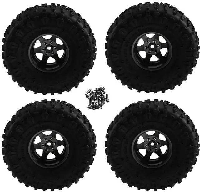 Main image of 4pcs 122mm 1.9 Inch Metal Beadlock Wheel Rim Rubber Tire Set for 1/10 RC Crawler Car TRX4 D90 D110 SCX10 Grey