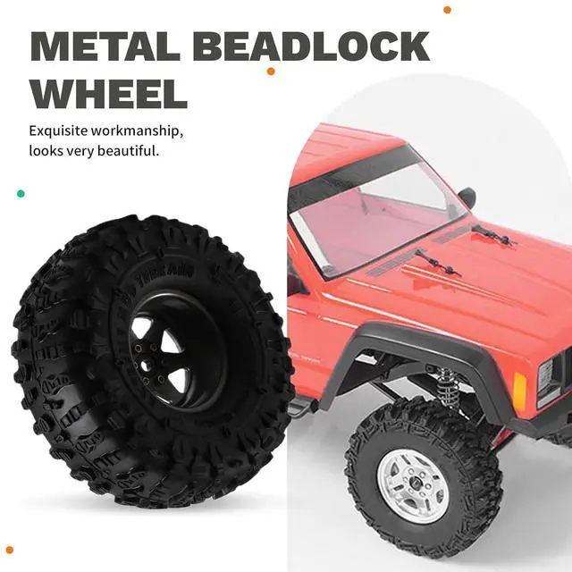 Alt view image 3 of 7 - 4pcs 122mm 1.9 Inch Metal Beadlock Wheel Rim Rubber Tire Set for 1/10 RC Crawler Car TRX4 D90 D110 SCX10 Grey