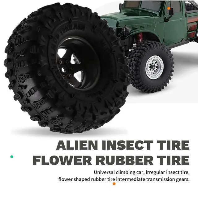 Alt view image 4 of 7 - 4pcs 122mm 1.9 Inch Metal Beadlock Wheel Rim Rubber Tire Set for 1/10 RC Crawler Car TRX4 D90 D110 SCX10 Grey