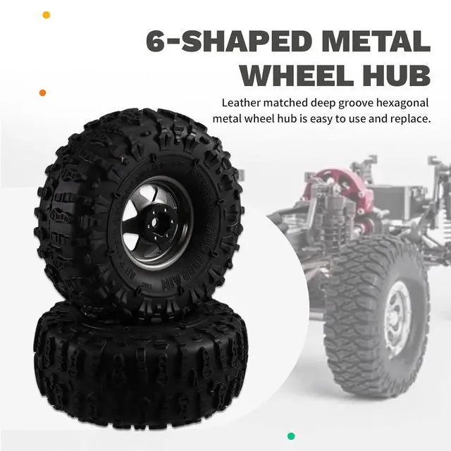 Alt view image 5 of 7 - 4pcs 122mm 1.9 Inch Metal Beadlock Wheel Rim Rubber Tire Set for 1/10 RC Crawler Car TRX4 D90 D110 SCX10 Grey