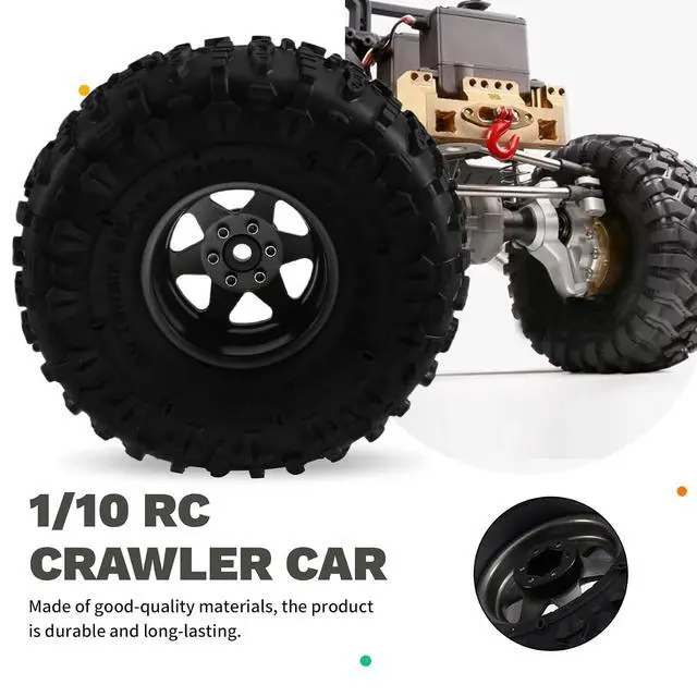 Alt view image 6 of 7 - 4pcs 122mm 1.9 Inch Metal Beadlock Wheel Rim Rubber Tire Set for 1/10 RC Crawler Car TRX4 D90 D110 SCX10 Grey