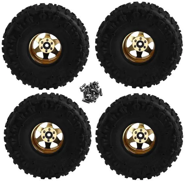 Main image of 4pcs 122mm 1.9 Inch Metal Beadlock Wheel Rim Rubber Tire Set for 1/10 RC Crawler Car TRX4 D90 D110 SCX10 Yellow
