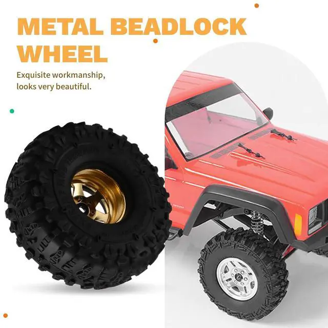 Alt view image 3 of 7 - 4pcs 122mm 1.9 Inch Metal Beadlock Wheel Rim Rubber Tire Set for 1/10 RC Crawler Car TRX4 D90 D110 SCX10 Yellow