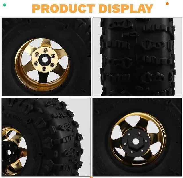 Alt view image 2 of 7 - 4pcs 122mm 1.9 Inch Metal Beadlock Wheel Rim Rubber Tire Set for 1/10 RC Crawler Car TRX4 D90 D110 SCX10 Yellow