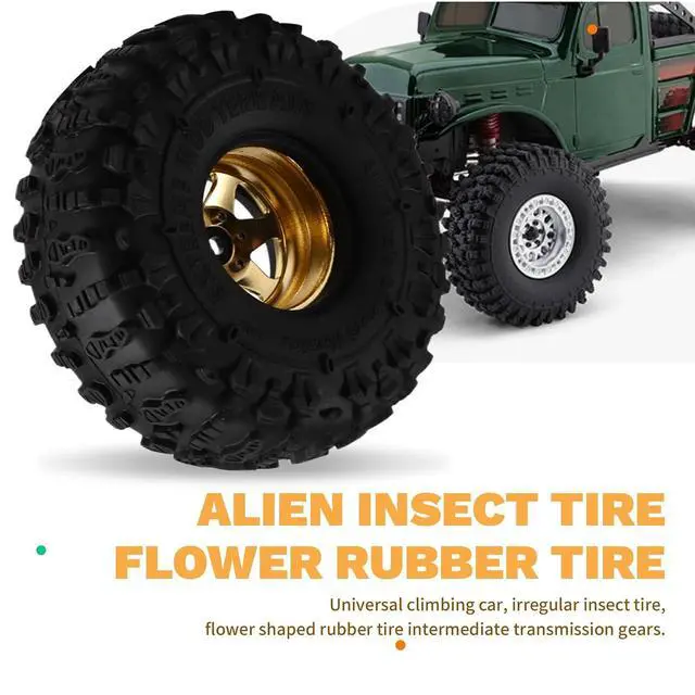 Alt view image 4 of 7 - 4pcs 122mm 1.9 Inch Metal Beadlock Wheel Rim Rubber Tire Set for 1/10 RC Crawler Car TRX4 D90 D110 SCX10 Yellow