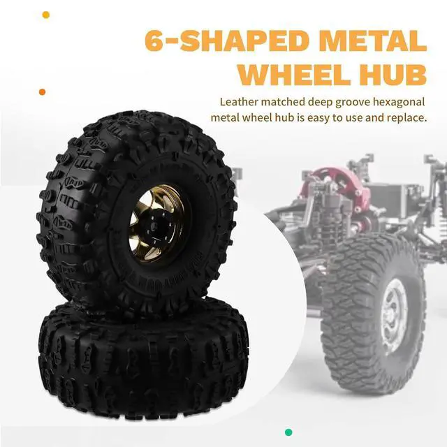 Alt view image 5 of 7 - 4pcs 122mm 1.9 Inch Metal Beadlock Wheel Rim Rubber Tire Set for 1/10 RC Crawler Car TRX4 D90 D110 SCX10 Yellow