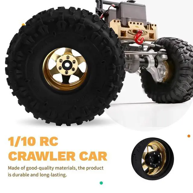 Alt view image 6 of 7 - 4pcs 122mm 1.9 Inch Metal Beadlock Wheel Rim Rubber Tire Set for 1/10 RC Crawler Car TRX4 D90 D110 SCX10 Yellow