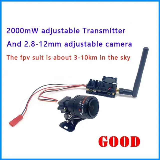 Alt view image 5 of 7 - Over 10km FPV Suit 5.8G 48CH 2000mW FPV Wireless VTX Transmitter and 2.8-12mm Adjustable Camera 1000TVL