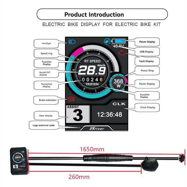 Alt view image 2 of 7 - E-Bike UKC1 Color Display Screen SM Plug 36V 48V 52V 60V 72V for OMD2 Communication Protocol