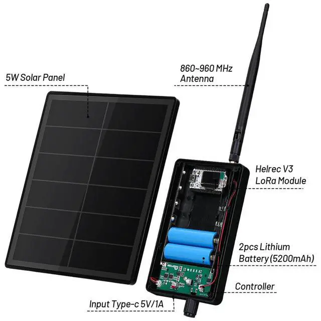 Alt view image 2 of 7 - ESP32 SX1262 LoRa Built-in Battery D5 Solar Node with 5V Solar Panel ESP32 LoRa 32 V3 for WiFi Meshtastic LoRaWAN Heltec