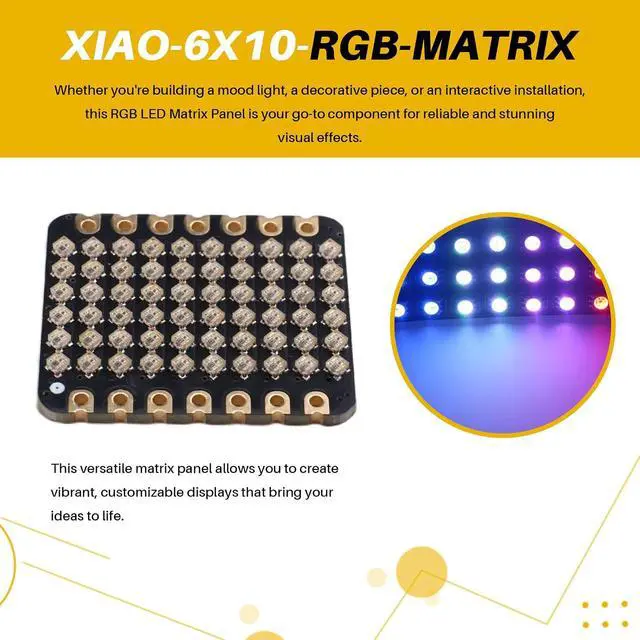Alt view image 7 of 7 - XIAO-6x10-RGB-Matrix XIAO-6x10-RGB-Matrix WS2812B RGB LED Matrix Panel Programmable Pixel Display for -XIAO, DIY Lighting Projects