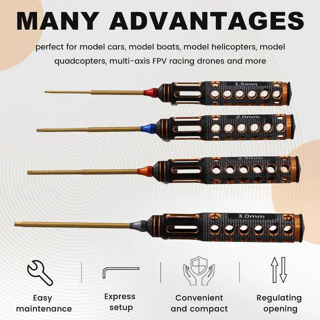 Alt view image 6 of 7 - 4pcs/Set Titanium Plating 1.5mm/2mm/2.5mm/3mm Hexagon Screwdriver Screw Driver Tool for Rc Model Car Boat Airplane