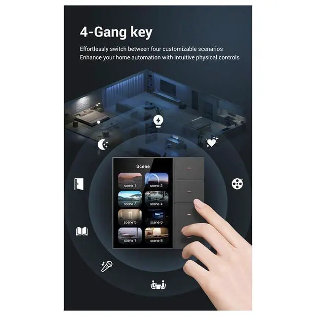Alt view image 3 of 7 - 3.5 Inch Smart Wall Switch Touch Screen 4 Groups Switch 8-Way Scene Radar Sensor Dimming Switch Curtain Tuya Zigbee B