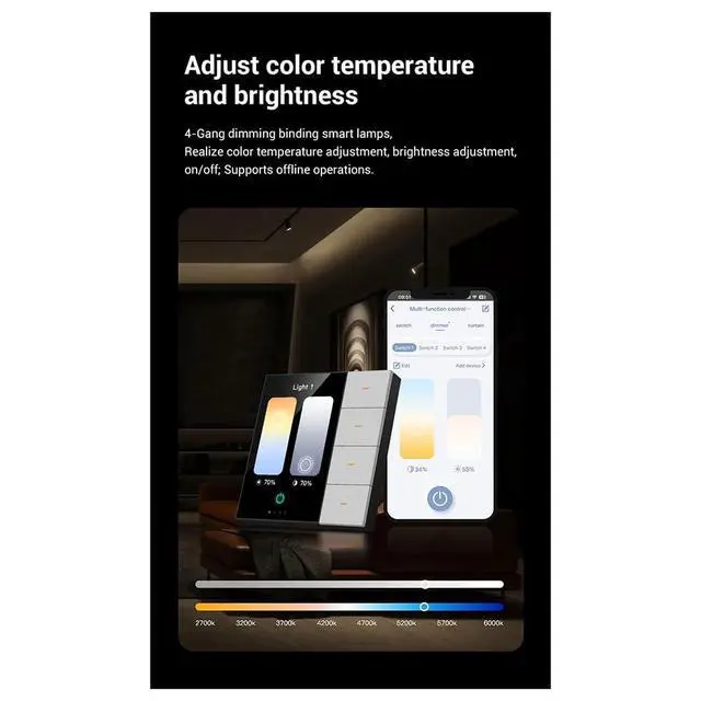 Alt view image 7 of 7 - 3.5 Inch Smart Wall Switch Touch Screen 4 Groups Switch 8-Way Scene Radar Sensor Dimming Switch Curtain Tuya Zigbee B