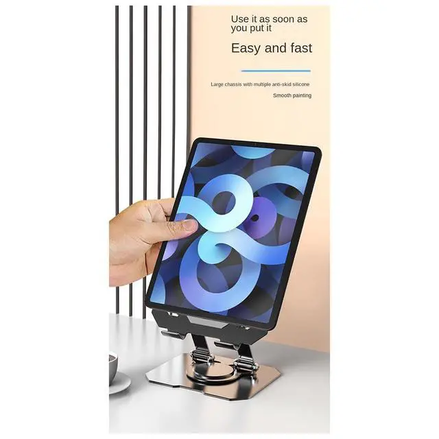 Alt view image 6 of 7 - 360° Tablet Stand Folding and Lifting Holder Desk Heat Dissipation Base Bracket Black